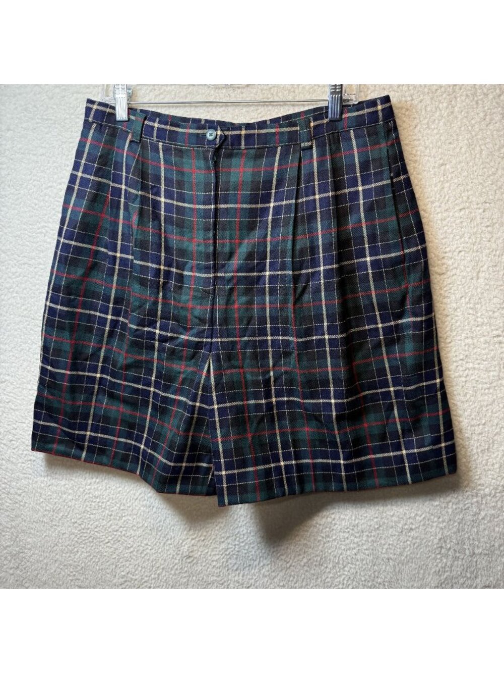 Preston & York Vintage‎ Plaid Wool Blend Pleated Shorts Size 16 Green Navy Red